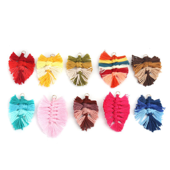 Immagine di Poliestere Nappine Ciondoli Foglia Multicolore Intreccio 6cm x 4cm, 5 Pz