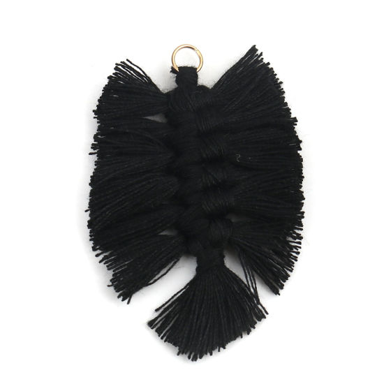 Immagine di Poliestere Nappine Ciondoli Foglia Nero Intreccio 7cm x 4.5cm, 5 Pz