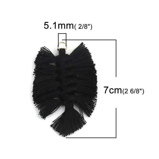 Immagine di Poliestere Nappine Ciondoli Foglia Nero Intreccio 7cm x 4.5cm, 5 Pz