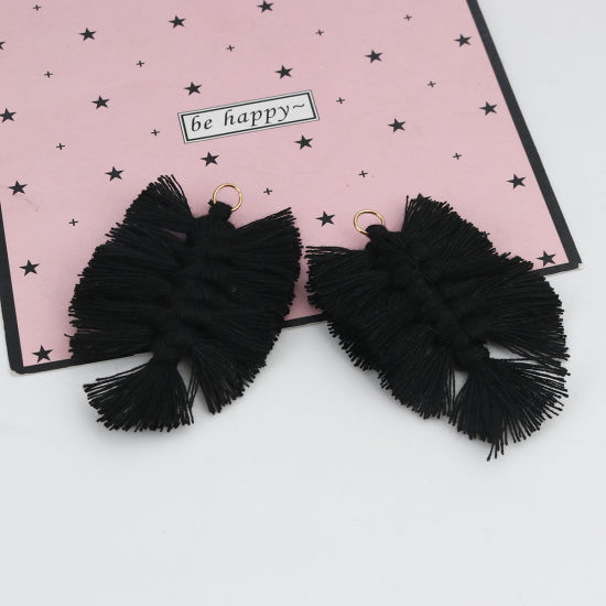 Immagine di Poliestere Nappine Ciondoli Foglia Nero Intreccio 7cm x 4.5cm, 5 Pz