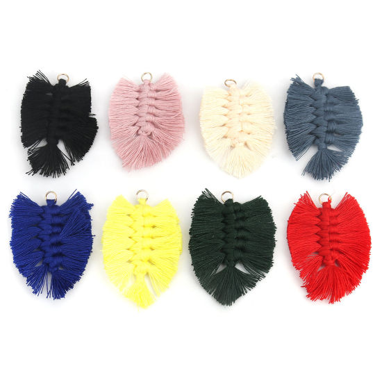 Immagine di Poliestere Nappine Ciondoli Foglia Nero Intreccio 7cm x 4.5cm, 5 Pz