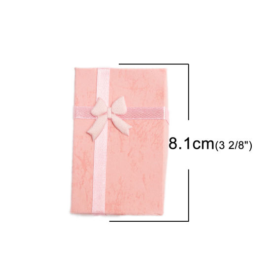 紙 ジュエリーギフト ジュエリーボックス 長方形 ピンク ちょう結び柄 8.1cm x 5.2cm 、 4 個 の画像