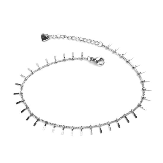 Image de Chaînes de Cheville Chaînes de Maille Trombone en 304 Acier Inoxydable Argent Mat 23cm Long, 1 Pièce