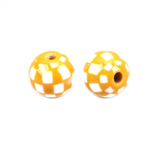 Image de Perles en Résine Rond Gingembre Carreau 15mm Dia, Taille de Trou: 3.4mm, 10 Pcs