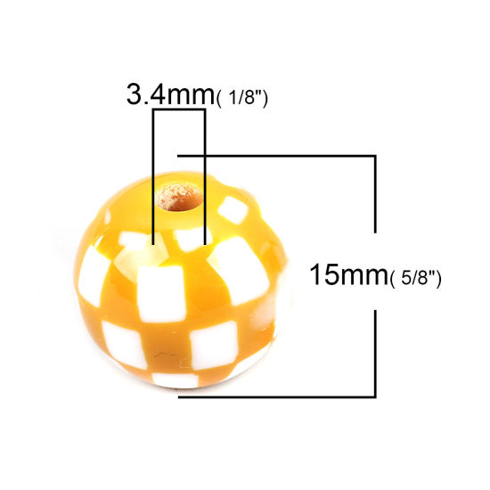 Image de Perles en Résine Rond Gingembre Carreau 15mm Dia, Taille de Trou: 3.4mm, 10 Pcs