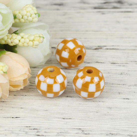 Image de Perles en Résine Rond Gingembre Carreau 15mm Dia, Taille de Trou: 3.4mm, 10 Pcs