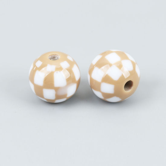 Image de Perles en Résine Rond Kaki Carreau 15mm Dia, Taille de Trou: 3.4mm, 10 Pcs