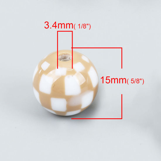 Image de Perles en Résine Rond Kaki Carreau 15mm Dia, Taille de Trou: 3.4mm, 10 Pcs