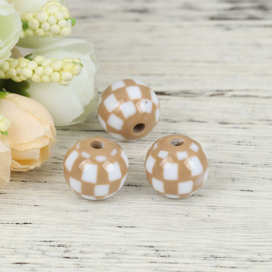 Image de Perles en Résine Rond Kaki Carreau 15mm Dia, Taille de Trou: 3.4mm, 10 Pcs