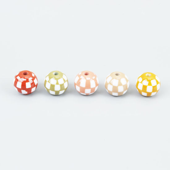 Image de Perles en Résine Rond Kaki Carreau 15mm Dia, Taille de Trou: 3.4mm, 10 Pcs