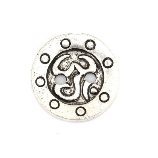 亜鉛合金 メタル 金属製 縫製ボタン 円形 銀古美 オーム記号 柄 16mm 直径、 10 個 の画像