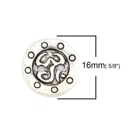 亜鉛合金 メタル 金属製 縫製ボタン 円形 銀古美 オーム記号 柄 16mm 直径、 10 個 の画像