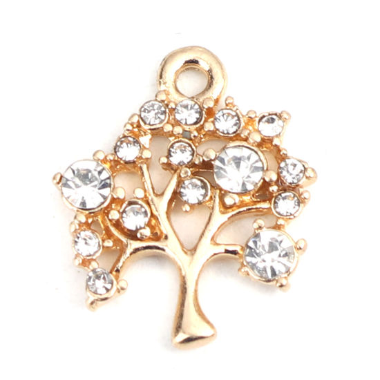 Picture of Zinc Based Alloy Charms Tree Gold Plated Clear Rhinestone 16mm x 14mm, 5 PCs