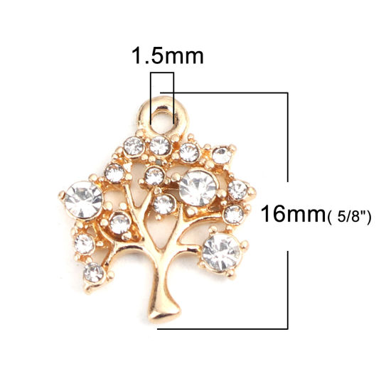 Picture of Zinc Based Alloy Charms Tree Gold Plated Clear Rhinestone 16mm x 14mm, 5 PCs
