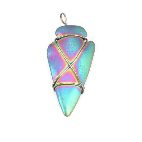 Image de (Classement B) Pendentifs en Hématite ( Naturel ) Multicolore Pointe de Flèche Enroulé 5.3cm x 2.5cm, 1 Pièce