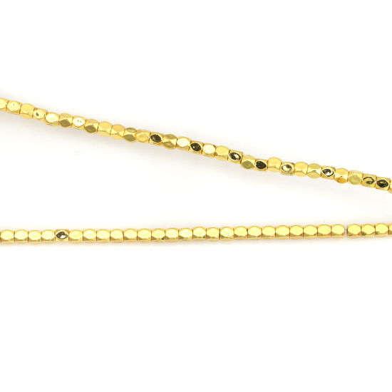 (グレードB) ヘマタイト ( 天然 ) ビーズ ポリゴン ゴールデン ファセット・カット 約 3mm x 3mm、 40.5cm 長さ、 5 連 (約 128 粒/1連) の画像