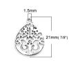 Picture of Zinc Based Alloy Charms Drop Antique Silver Color Filigree 21mm x 16mm, 20 PCs