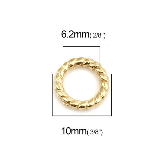 200 個 10mm 直径、 1.8mm（13号） 亜鉛合金 口閉じ丸カン 丸カン 18Kリアルゴールドメッキ 円形 縞模様 の画像
