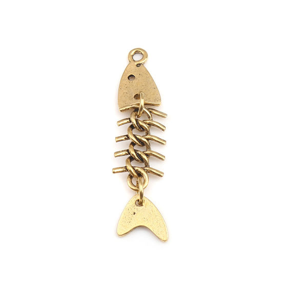 Bild von 5 Stück Zinklegierung Anhänger Antik Golden Gräte Beweglich Flexible Wirbelsäule 51mm x 11mm