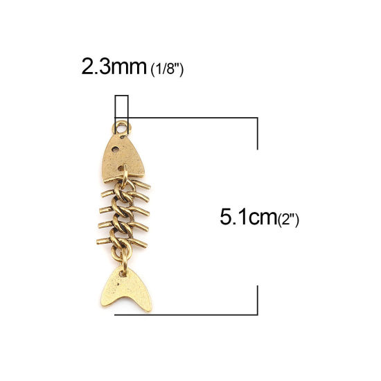 Bild von 5 Stück Zinklegierung Anhänger Antik Golden Gräte Beweglich Flexible Wirbelsäule 51mm x 11mm