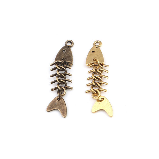 Bild von 5 Stück Zinklegierung Anhänger Antik Golden Gräte Beweglich Flexible Wirbelsäule 51mm x 11mm