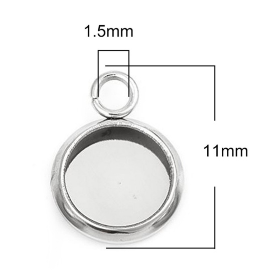 Immagine di 304 Acciaio Inossidabile Charms Tondo Tono Argento Basi per Cabochon (Adatto 6mm) 11mm x 8mm, 10 Pz