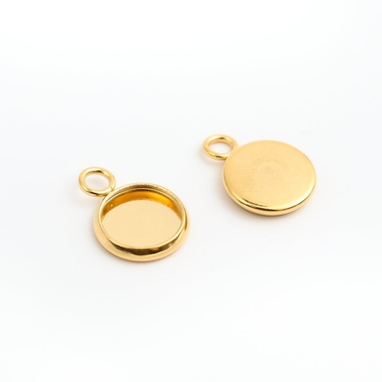 Immagine di 304 Acciaio Inossidabile Charms Tondo Oro Placcato Basi per Cabochon (Adatto 8mm) 12mm x 10mm, 10 Pz