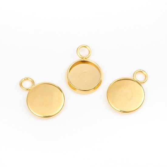 Immagine di 304 Acciaio Inossidabile Charms Tondo Oro Placcato Basi per Cabochon (Adatto 8mm) 12mm x 10mm, 10 Pz