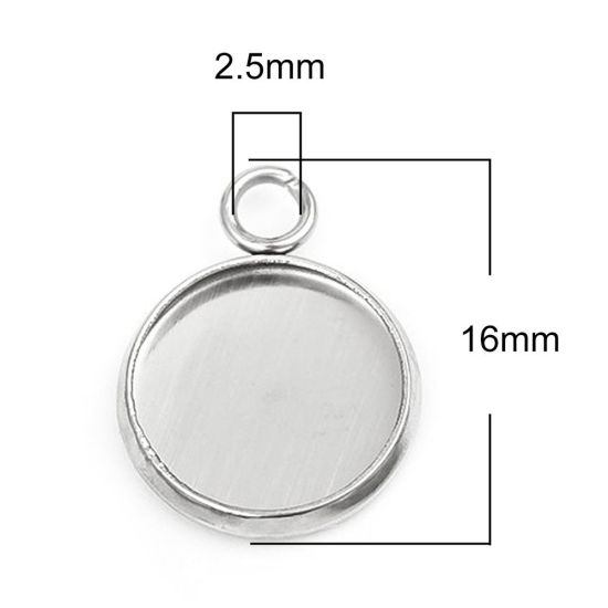 Immagine di 304 Acciaio Inossidabile Charms Tondo Tono Argento Basi per Cabochon (Adatto 10mm) 16mm x 12mm, 10 Pz