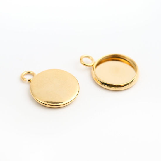 Immagine di 304 Acciaio Inossidabile Charms Tondo Oro Placcato Basi per Cabochon (Adatto 10mm) 16mm x 12mm, 10 Pz