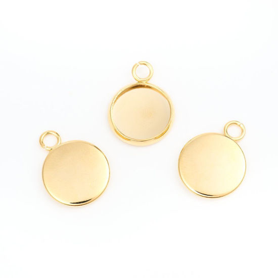 Immagine di 304 Acciaio Inossidabile Charms Tondo Oro Placcato Basi per Cabochon (Adatto 10mm) 16mm x 12mm, 10 Pz