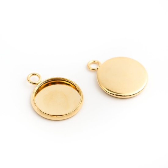 Immagine di 304 Acciaio Inossidabile Charms Tondo Oro Placcato Basi per Cabochon (Adatto 12mm) 17mm x 14mm, 10 Pz