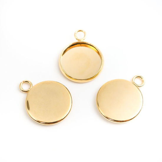 Immagine di 304 Acciaio Inossidabile Charms Tondo Oro Placcato Basi per Cabochon (Adatto 12mm) 17mm x 14mm, 10 Pz
