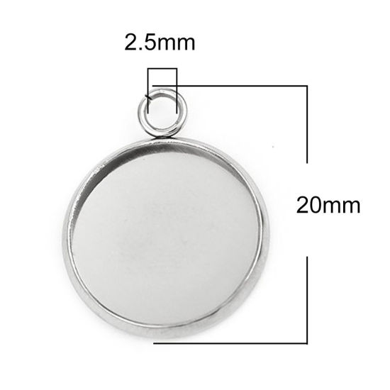 Immagine di 304 Acciaio Inossidabile Charms Tondo Tono Argento Basi per Cabochon (Adatto 14mm) 20mm x 16mm, 10 Pz