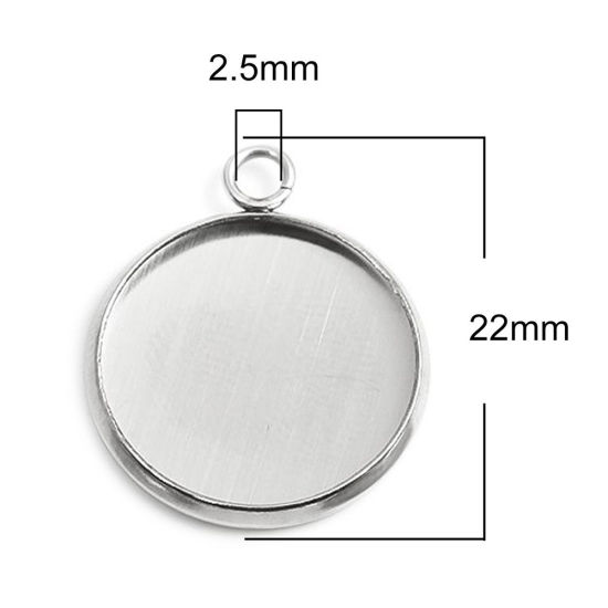 Immagine di 304 Acciaio Inossidabile Charms Tondo Tono Argento Basi per Cabochon (Adatto 16mm) 22mm x 18mm, 10 Pz