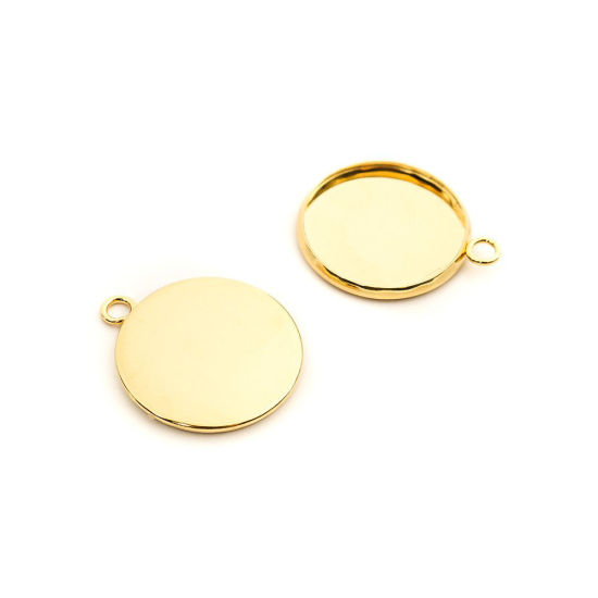 Immagine di 304 Acciaio Inossidabile Charms Tondo Oro Placcato Basi per Cabochon (Adatto 18mm) 23mm x 20mm, 10 Pz