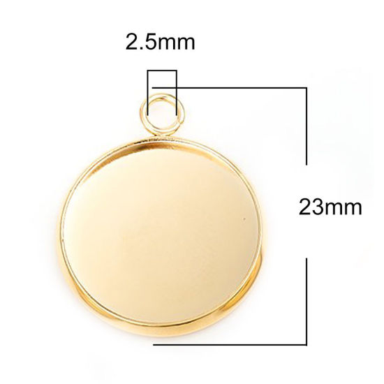 Immagine di 304 Acciaio Inossidabile Charms Tondo Oro Placcato Basi per Cabochon (Adatto 18mm) 23mm x 20mm, 10 Pz