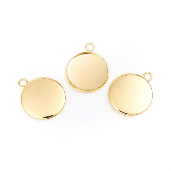 Immagine di 304 Acciaio Inossidabile Charms Tondo Oro Placcato Basi per Cabochon (Adatto 18mm) 23mm x 20mm, 10 Pz