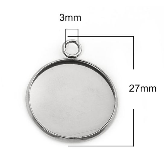 Immagine di 304 Acciaio Inossidabile Charms Tondo Tono Argento Basi per Cabochon (Adatto 20mm) 27mm x 22mm, 10 Pz