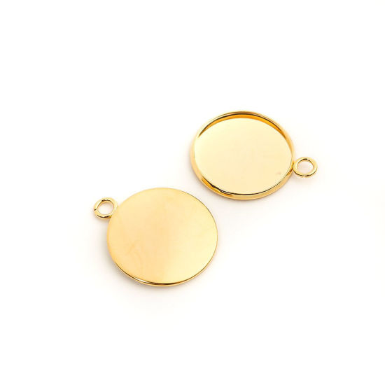 Immagine di 304 Acciaio Inossidabile Charms Tondo Oro Placcato Basi per Cabochon (Adatto 20mm) 27mm x 22mm, 10 Pz