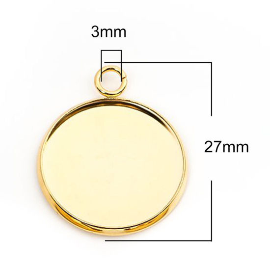 Immagine di 304 Acciaio Inossidabile Charms Tondo Oro Placcato Basi per Cabochon (Adatto 20mm) 27mm x 22mm, 10 Pz