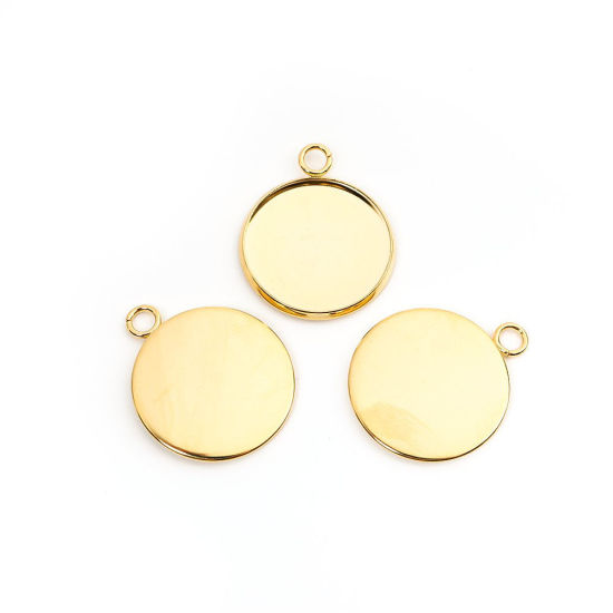 Immagine di 304 Acciaio Inossidabile Charms Tondo Oro Placcato Basi per Cabochon (Adatto 20mm) 27mm x 22mm, 10 Pz