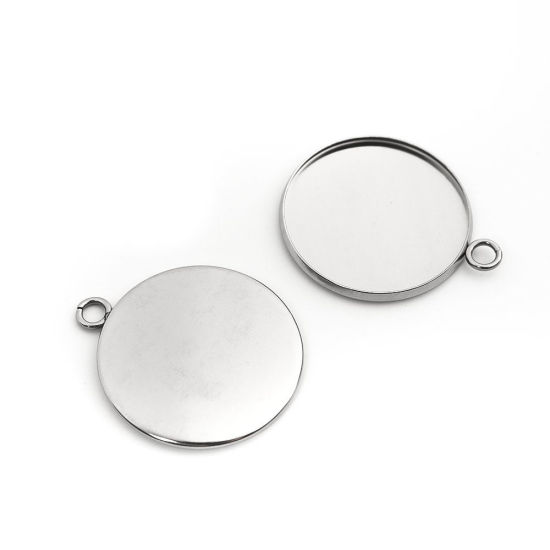 Immagine di 304 Acciaio Inossidabile Ciondoli Tondo Tono Argento Basi per Cabochon (Adatto 25mm) 3.2cm x 2.7cm, 10 Pz