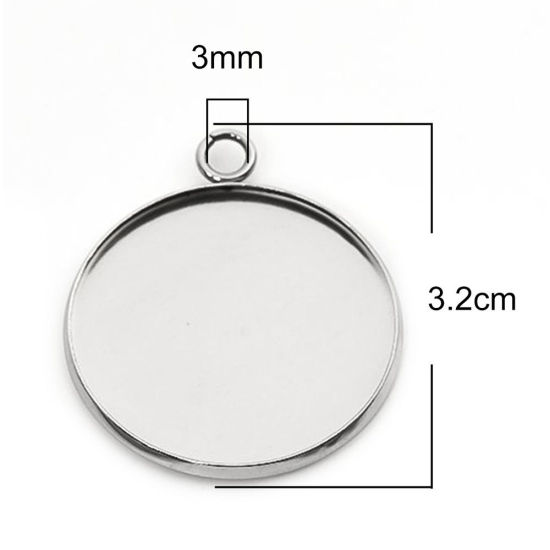 Immagine di 304 Acciaio Inossidabile Ciondoli Tondo Tono Argento Basi per Cabochon (Adatto 25mm) 3.2cm x 2.7cm, 10 Pz