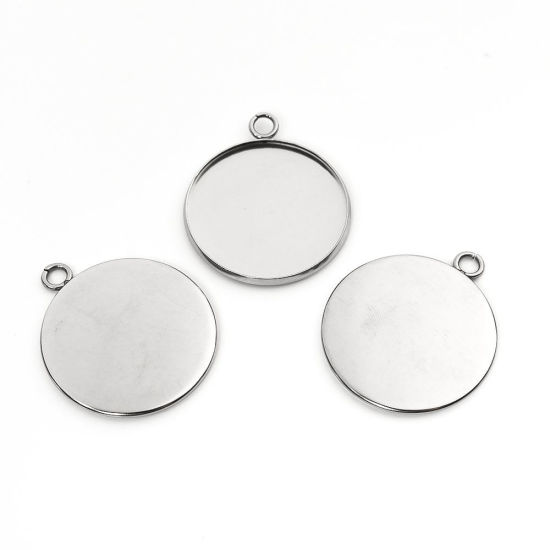 Immagine di 304 Acciaio Inossidabile Ciondoli Tondo Tono Argento Basi per Cabochon (Adatto 25mm) 3.2cm x 2.7cm, 10 Pz