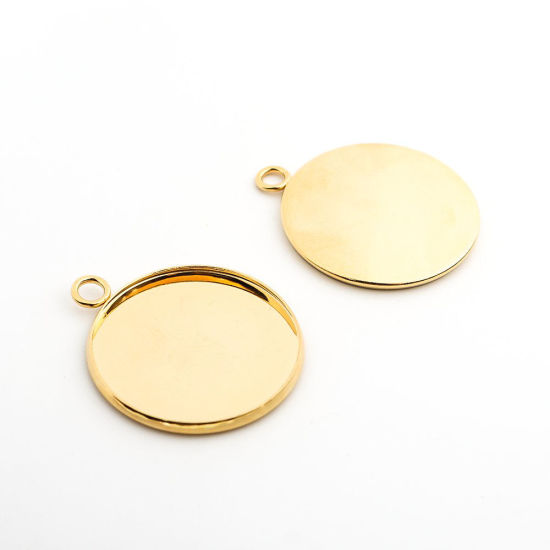 Immagine di 304 Acciaio Inossidabile Ciondoli Tondo Oro Placcato Basi per Cabochon (Adatto 25mm) 3.2cm x 2.7cm, 10 Pz