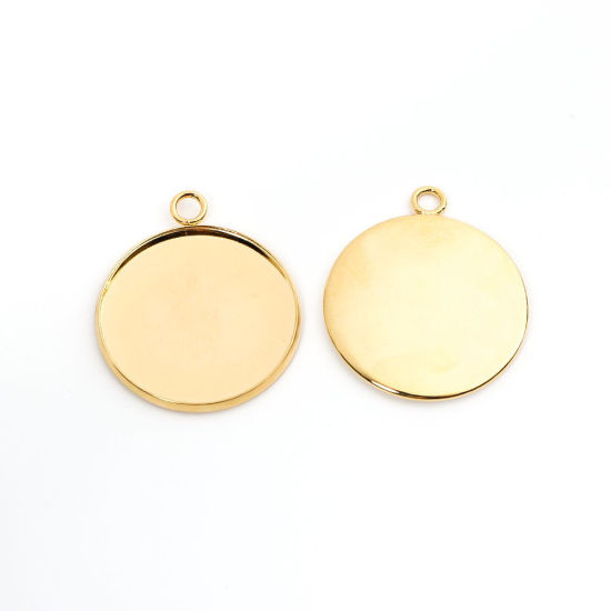 Immagine di 304 Acciaio Inossidabile Ciondoli Tondo Oro Placcato Basi per Cabochon (Adatto 25mm) 3.2cm x 2.7cm, 10 Pz