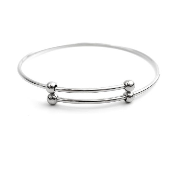 304ステンレス鋼 ブレスレット部品 ブレスレット ディスク シルバートーン 調整可能 21cm 長さ、 1 個 の画像