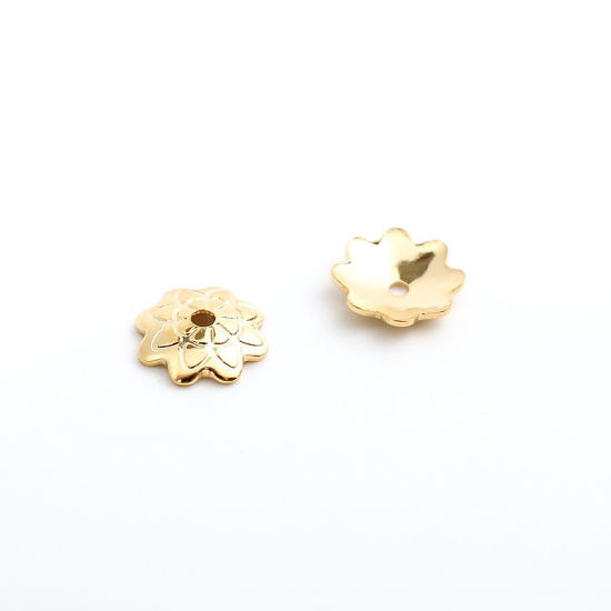 304ステンレス鋼 座金 フラワー 金メッキ 彫刻 10mm 7mm x 7mm、 10 個 の画像