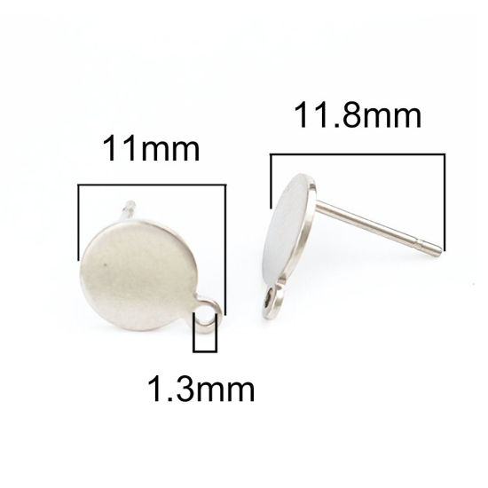 Imagen de 304 Acero Inoxidable Pendientes Ronda Tono de Plata W/ Lazo 11mm x 8mm, Post/ Wire Size: (20 gauge), 10 Unidades